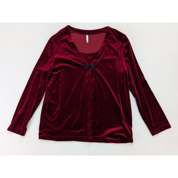 White Stag Women's Top Size XL Red Velour Velvet Textured 2-For Goth Romantic - Picture 3 of 16